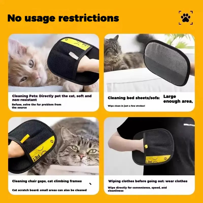 Electrostatic Pet Hair Remover Gloves with Adjustable Wrist Strap - Breathable, Reusable, Skin-Safe Grooming Tool for Effortless Hair Removal on Sofas, Clothing, Bedding, and Curtains
