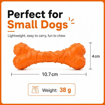 Durable Textured Rubber Chew Bone Toy for Small Dogs - Interactive Dental Toy for Teeth Cleaning and Play, Orange