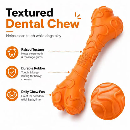 Durable Textured Rubber Chew Bone Toy for Small Dogs - Interactive Dental Toy for Teeth Cleaning and Play, Orange